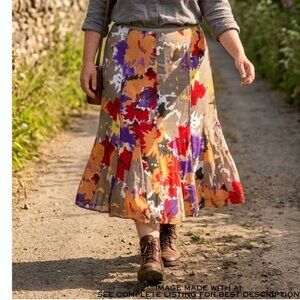 Y2K Nicname Silk Blend Midi Skirt 16 Flared Floral Maximalist Wedding Easter